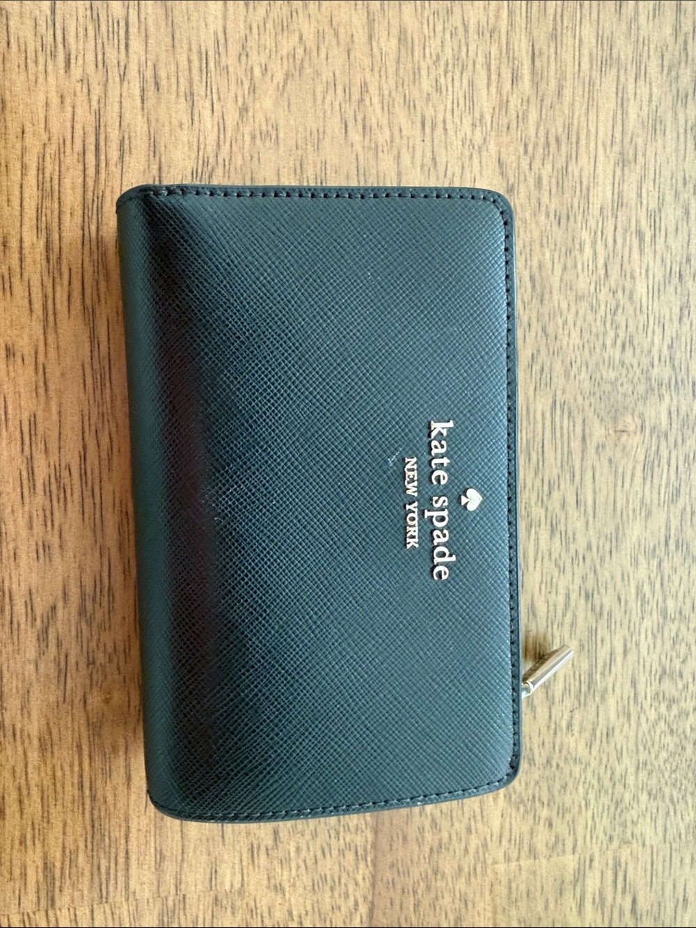 kate spade black Saffiano zip-around card wallet